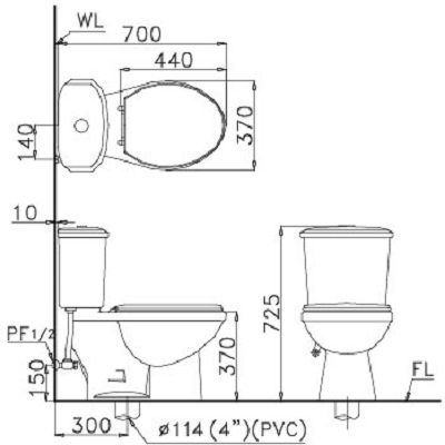 Bồn cầu 2 khối Caesar CTS1338