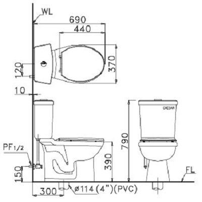 Bồn cầu Caesar 2 khối CDS1325