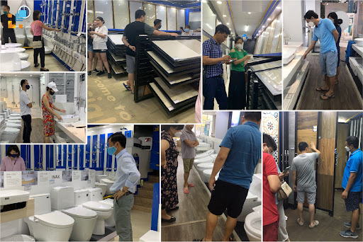 khach-hang-nhon-nhip-mua-sam-tai-hai-linh hinh anh khach hang ghe tham showroom chon mua gach op lat, thiet bi ve sinh