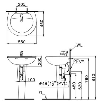 Chậu rửa Caesar L2220 chân dài