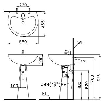 Chậu rửa Caesar L2155 chân dài