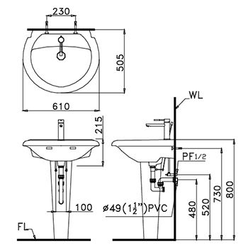Chậu rửa Caesar L2360 chân dài