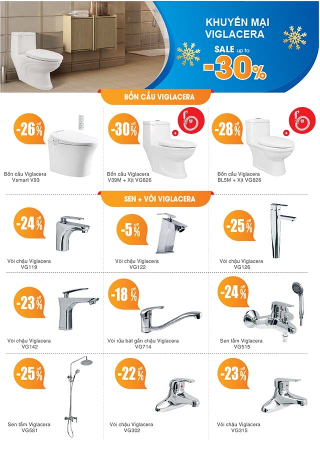 Sale banh nóc tới 35% thiết bị vệ sinh Viglacera