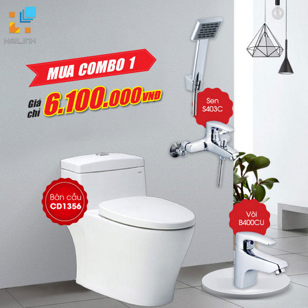 combo bồn cầu Caesar CD1356 tại Hải Linh được chiết khấu lên tới 38%